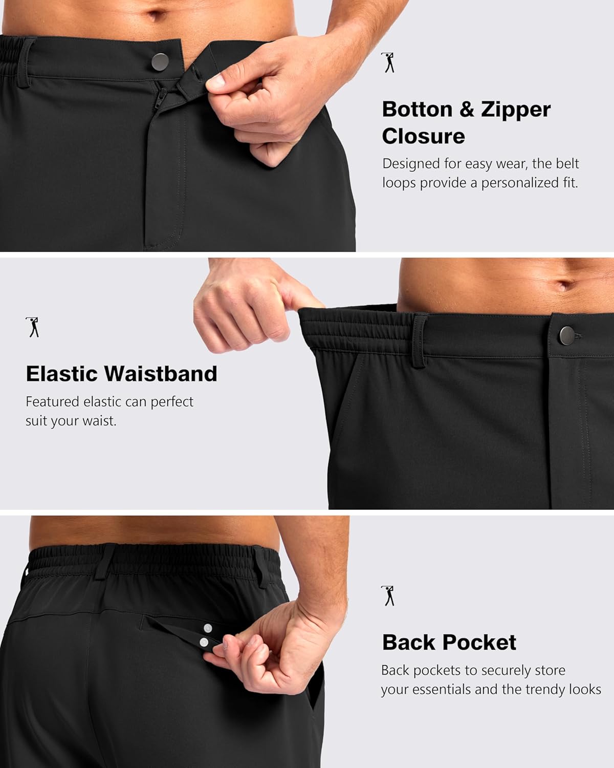 Pudolla Men's Casual Golf Shorts - Lightweight, Quick-Dry Fabric with 3 Pockets | Available in 5"/7"/9" Sizes