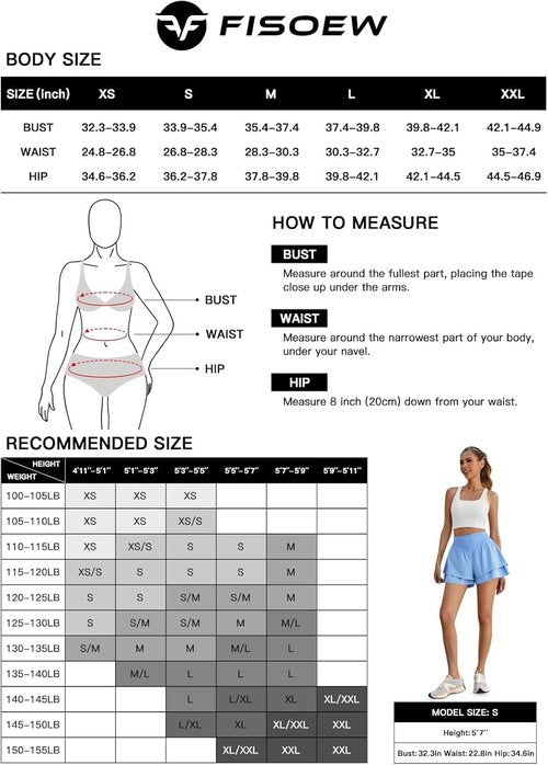 Fisoew Women's High Waisted Athletic Shorts - Ruffle Tiered Design for Running & Tennis | Built-In Shorts