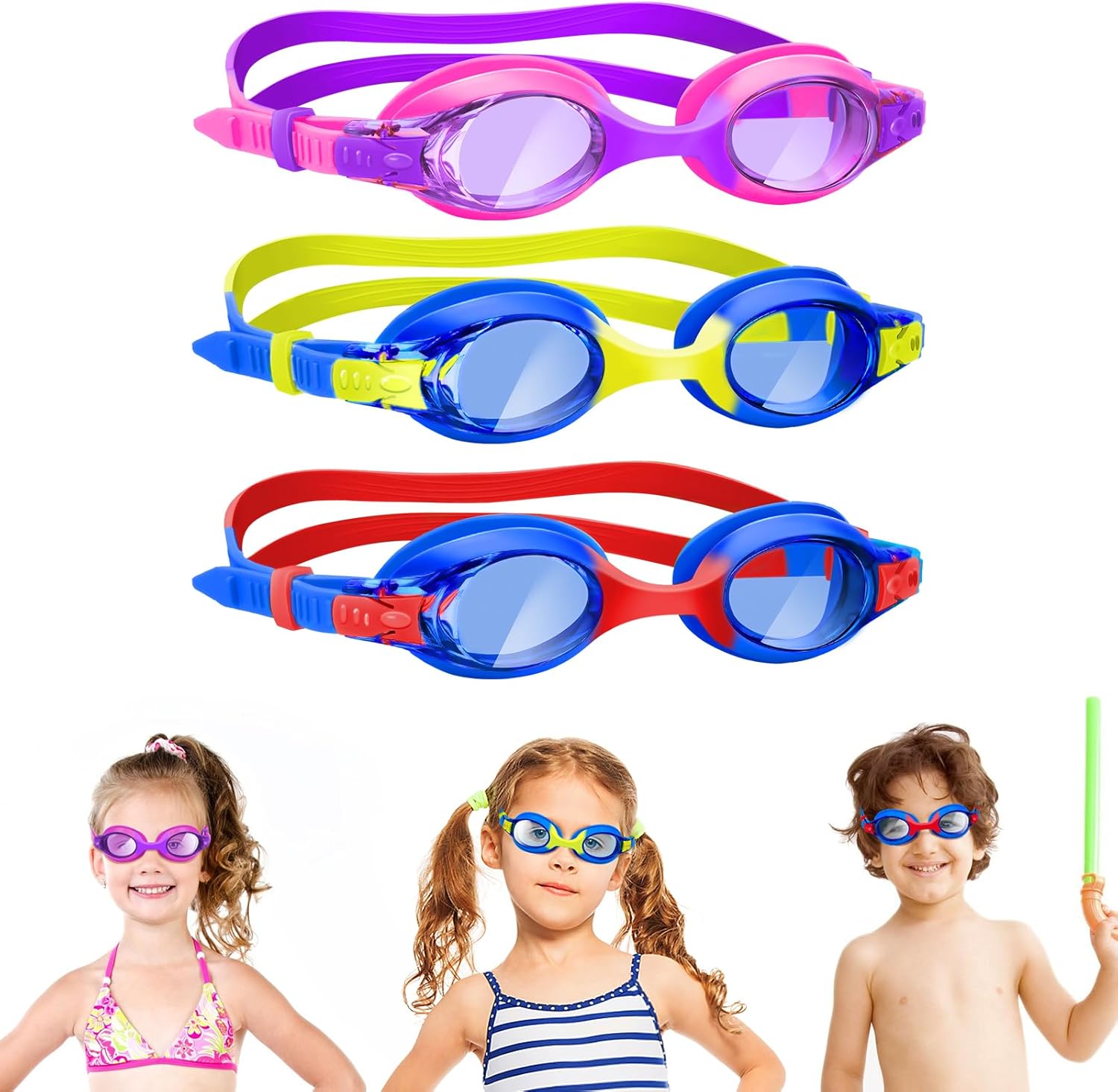 Vvinca Kids Swim Goggles - Anti-Fog UV Protection | Soft Silicone, Leak-Proof Design for Ages 3-14