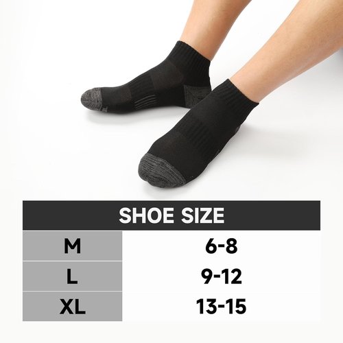 BAMBOO COOL Men's Athletic Ankle Socks - Cushioned, Moisture-Wicking, Arch Support | 6 Pack