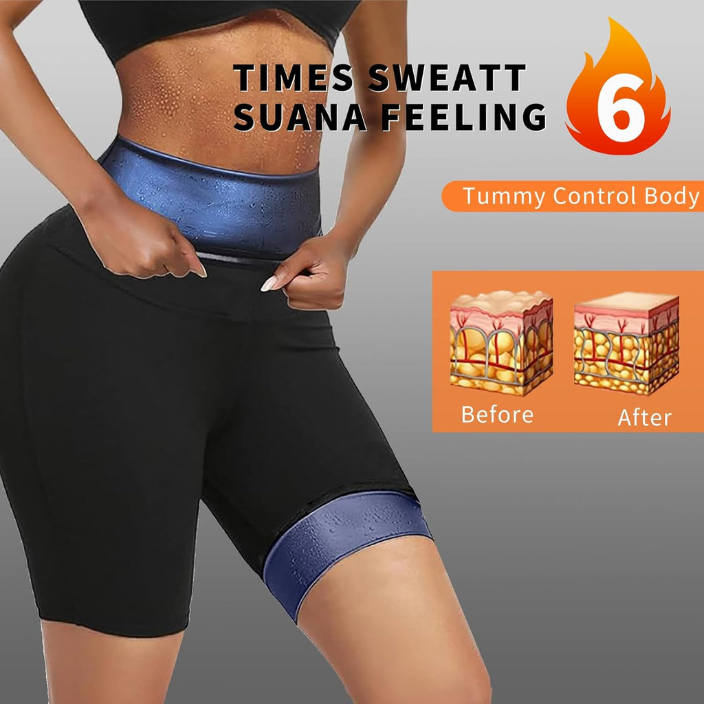 Skiennix Sauna Sweat Shorts - Compression Workout Pants for Tummy Control | Gym Exercise Body Shaper