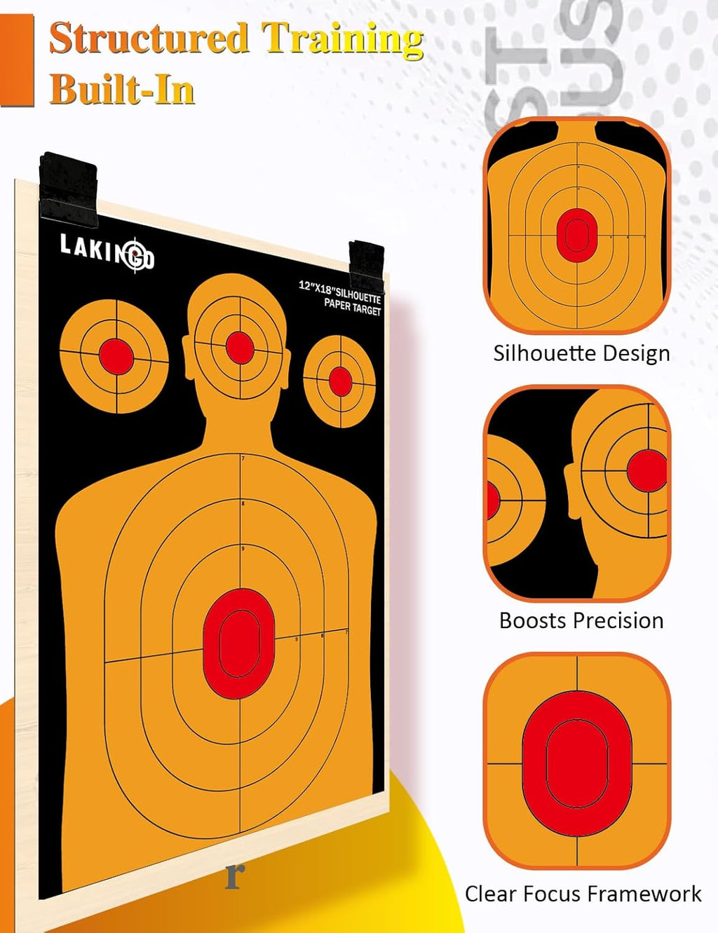 **LAKINGO High-Visibility Shooting Targets - 12x18 Inch Silhouette for Pistol, Rifle & Airgun**