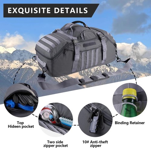 Hannibal Tactical 55L Duffle Bag - Versatile 3-in-1 Tactical Backpack for Sports & Outdoor Activities | Grey