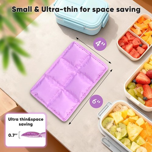 Ice Packs for Lunch Boxes & Coolers -Slim Reusable Space Saving Cooler Ice Packs,Water Absorption (6”x4”x0.7”) -Purple, Non-Toxic Cooler for Picnic,Sports & Camping