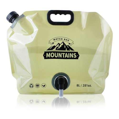 Coipdfty Water Jug Camping 2.1 Gallon Collapsible with Spigot, BPA Free Portable Water Pouch Foldable Water Bags for Outdoor Hiking, Travel and Emergency & Water Storage Containers (Beige-1Pcs)