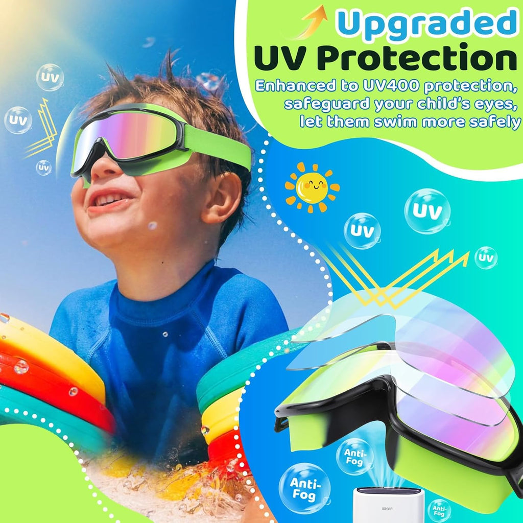 Vvinca Kids Swim Goggles - Anti-Fog, UV Protection, No Leak Design | Comfortable Fabric Strap for Ages 3-14