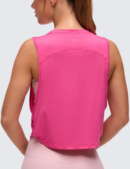 CRZ YOGA Pima Cotton Tank Tops for Women - Loose Sleeveless Athletic Workout Crop Shirt