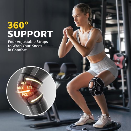 CAMBIVO ELITE Knee Brace with Side Stabilizers & Open Patella Gel Pad for Knee Pain, Meniscus Support, Arthritis & Ligament Strain for Men and Women – Adjustable Wrap for Daily Use (Black, Large)