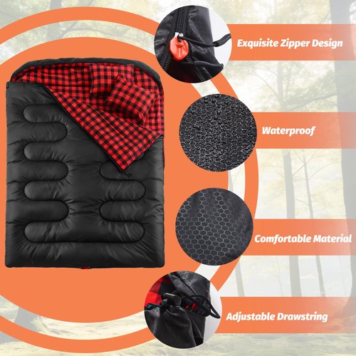 Swtmerry Double Sleeping Bag for Adults with 2 Pillows, Big & Tall Queen Size XL Sleeping Bag for 2 Person, Waterproof & Lightweight Warm for 3 Seasons, Cold Weather,Camping, Hiking & Backpacking