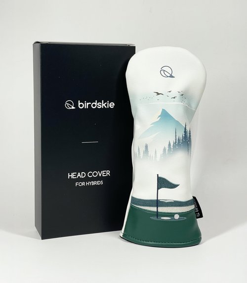 Golf Headcover for Hybrids and Fairway Woods Premium Leather Head Cover. Digitally Printed and Embroidered Design. (HC-Birdskie-Parkland-Course-Hybrid)
