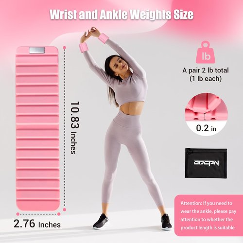 Pilates Wrist Weights for Women, Wearable Strong Magnetic Arm & Leg Weights Set of 2(1 lb Each), Adjustable Wrist Weights for Walking, Yoga, Strength Training, Swimming, Running & Jogging (Pink)