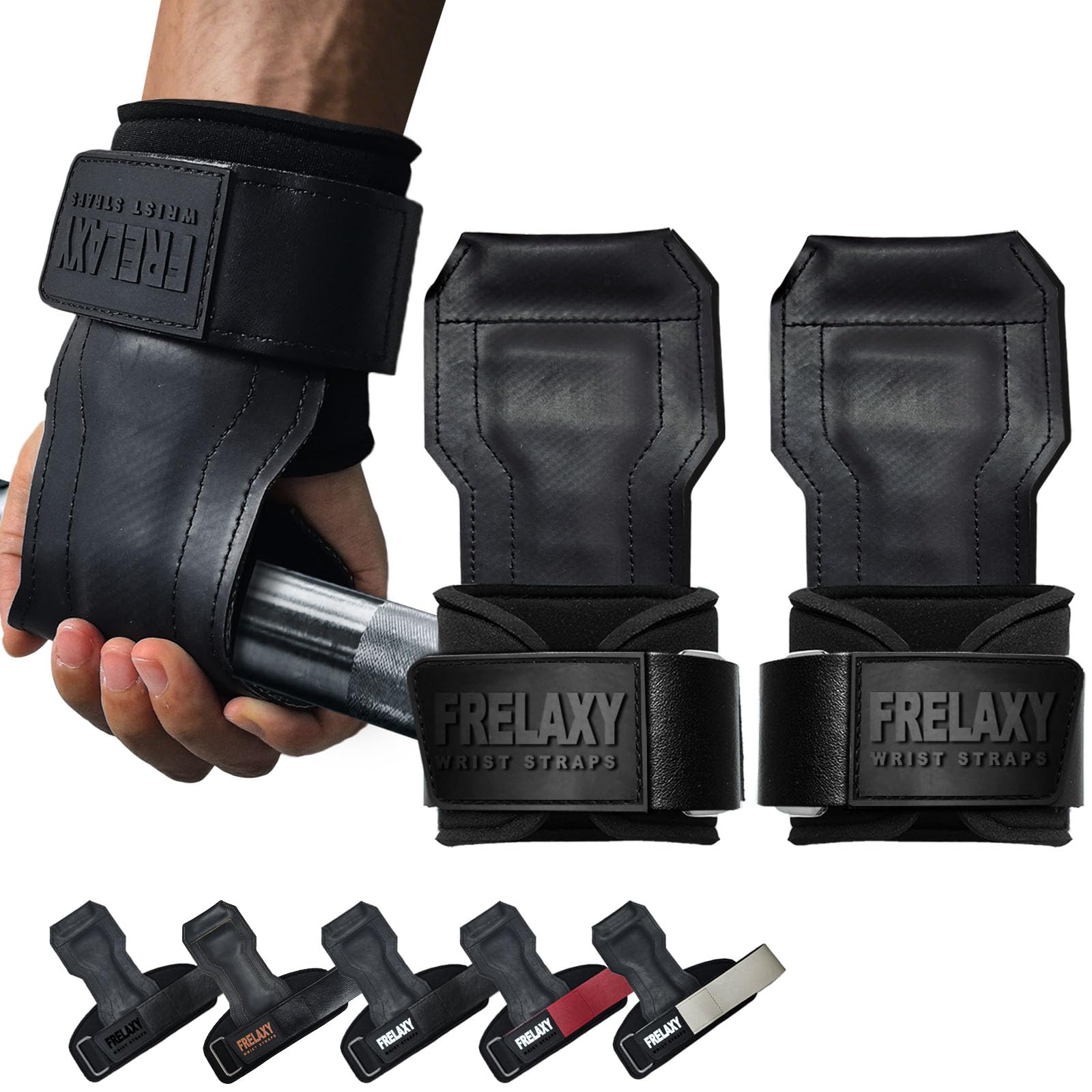 Frelaxy Lifting Wrist Straps, Rubber Weight Lifting Grips with Non-Slip Palm & Wrist Wraps Support for Deadlifts, Pull Ups, Rows, Heavy Powerlifting, Lat Pulldowns