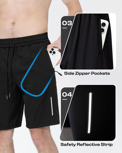 JWJ Men's Athletic Gym Shorts - Lightweight Quick-Dry Running & Basketball Shorts with Zipper Pockets