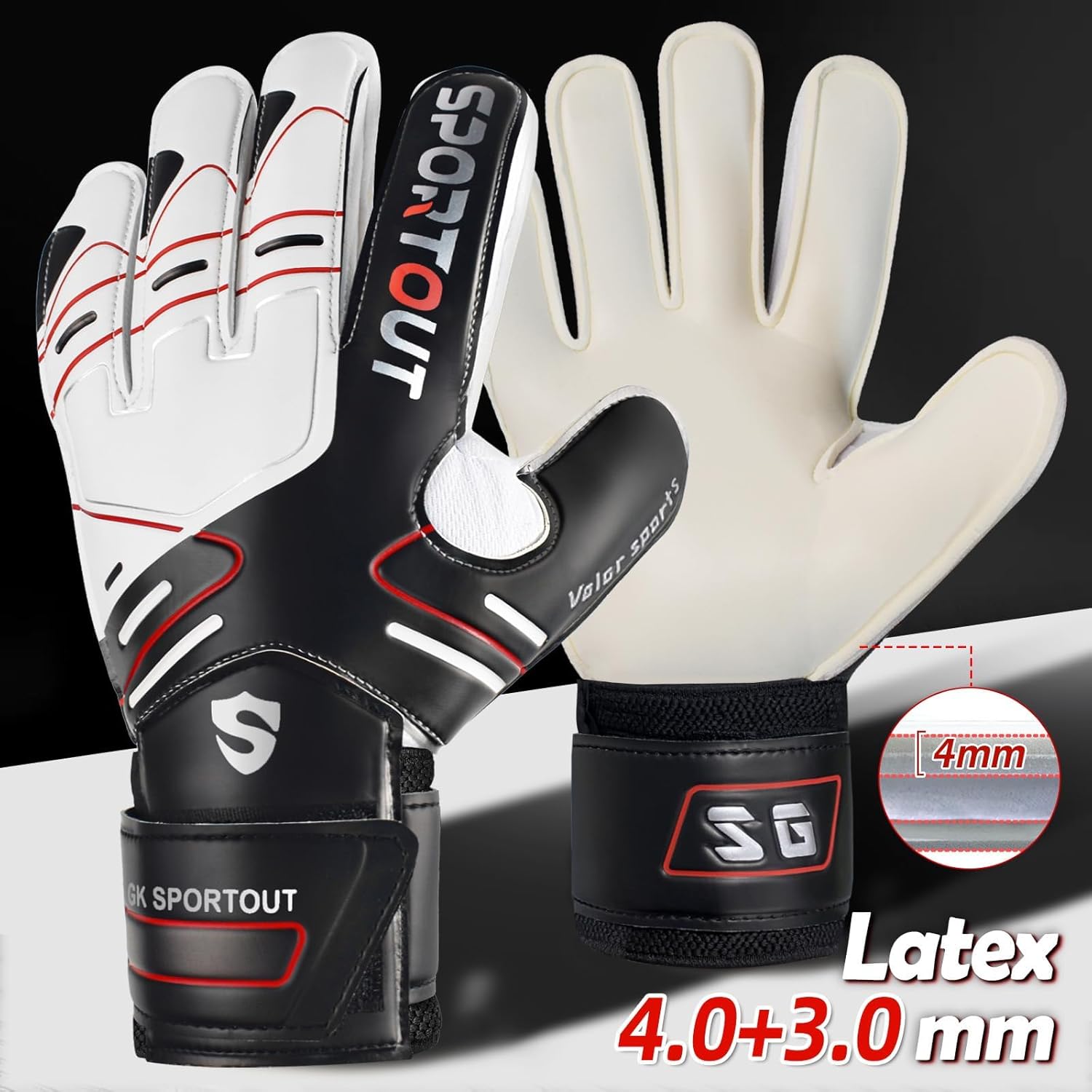 Sportout Goalie Gloves - Strong Grip & Finger Protection for Youth & Adults | 4 Colors Available