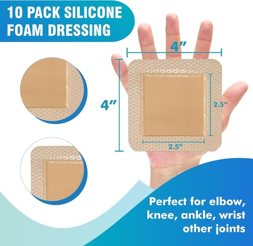 General Medi Waterproof Silicone Foam Island Dressing - 4" x 4" Sterile Wound Care Pads (10 Pack) | Soft, Absorbent & Adhesive