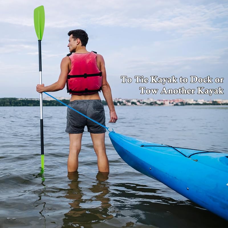 Kayak Paddle Leash 3.3-5 ft Tether with Aluminum Carabiner - 2Pcs Blue