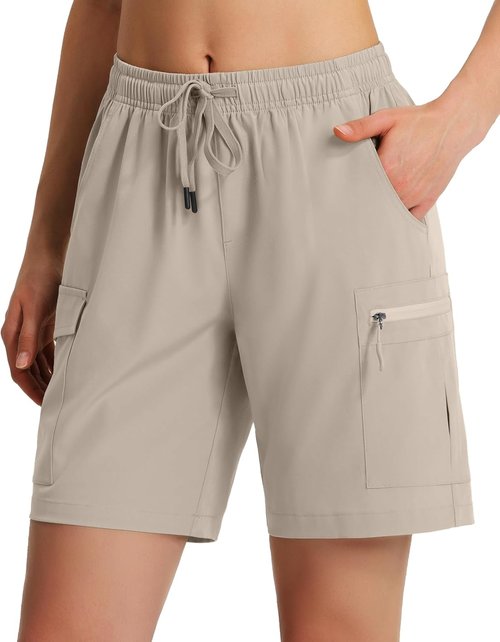 Ksmien Women's Hiking Cargo Shorts - Lightweight Quick-Dry Summer Shorts with Zipper Pockets | 7" Length