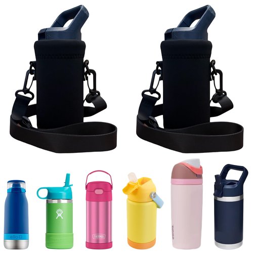 Kaizen Kreations Universal Kids Bottle Sling. Travel Essentials, Camping Essentials, Cruise Essentials, School Supplies, Camping Gear, Travel Accessories, Beach Vacation Essentials (Black, 2-Pack)