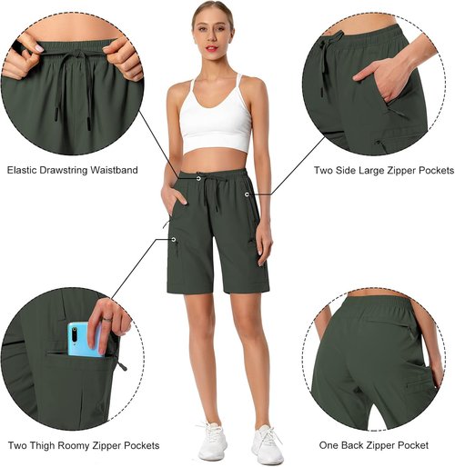 Hugut Women's Lightweight Hiking Cargo Shorts - Quick Dry, Water Resistant with Zipper Pockets | Perfect for Camping & Travel