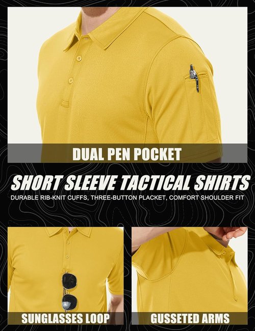 MAGCOMSEN Men's Polo Shirt - Quick Dry Tactical Performance | Short Sleeve Pique Jersey Golf Shirt