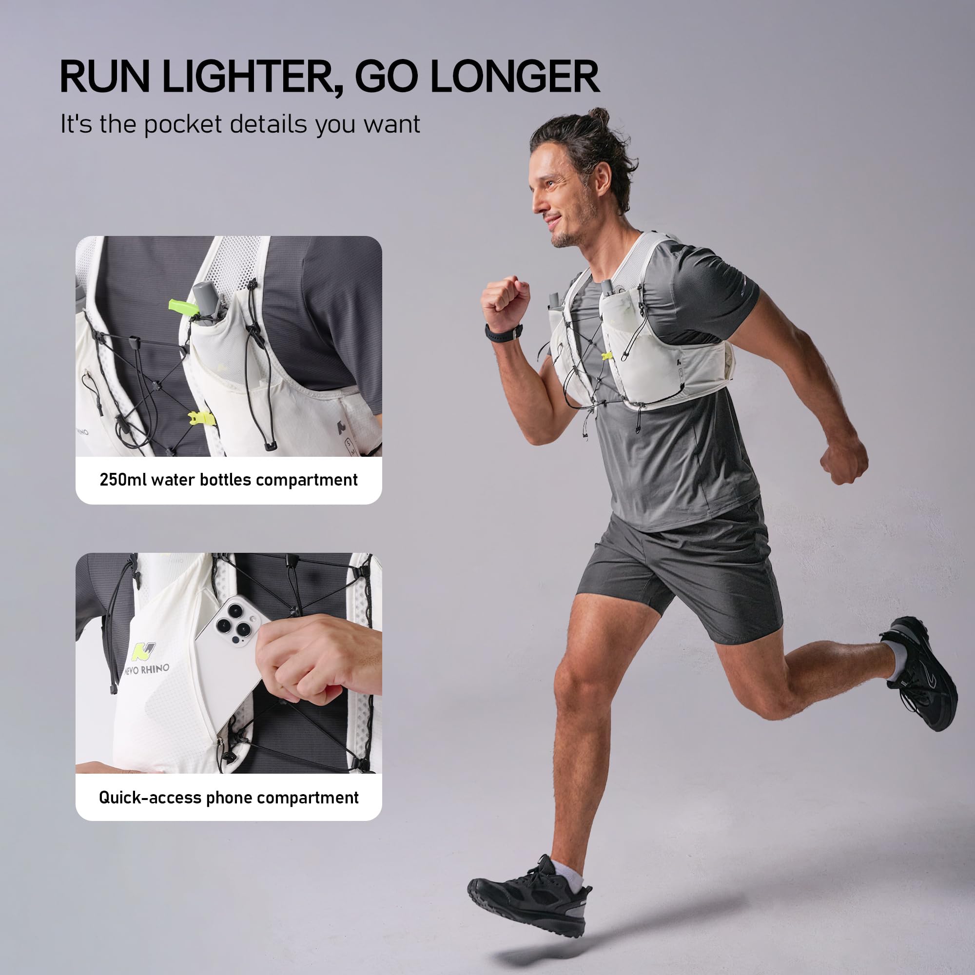 Running Hydration Vest for Women Men, Lightweight Water Vest with 2 TPU 250ML Soft Flask, Adjustable Chest Straps Hydration Backpack for Shorter Runs