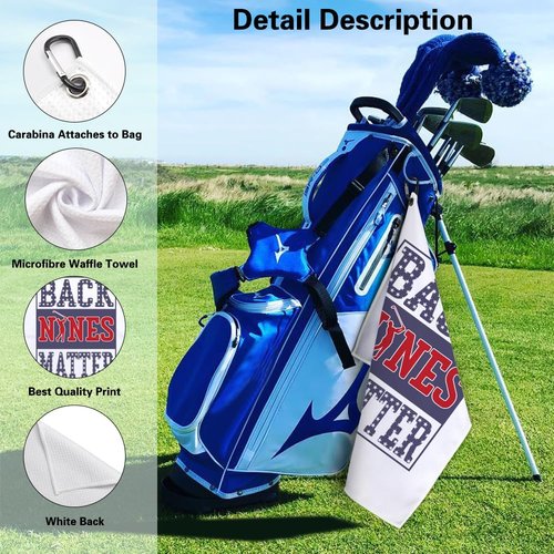 Msticey Back Nines Matter Funny Printed Microfiber Golf Towel with Clip, Cute Golf Gifts for Golf Fan Dad Grandpa, Golf Lover Father's Day Birthday Gifts, Golf Accessories for Men Husband Boyfriend