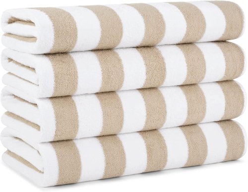 Arkwright California Cabana Stripe Beach Towels - Pack of 4, Oversized 30 x 70 in, Quick-Dry 100% Cotton Set