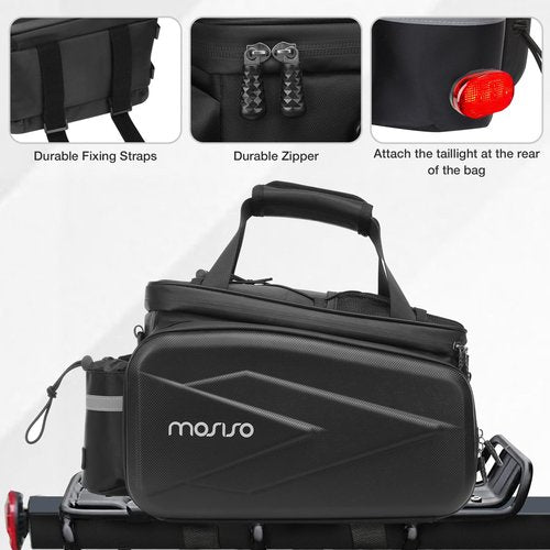 MOSISO Bike Rack Bag Trunk Cooler Handbag, Bicycle Insulated Rear Seat Bag 2 Side EVA Pockets with Side Foldable Panniers, 8L Cycling Backseat Storage Cargo Luggage Pouch with Shoulder Strap, Black