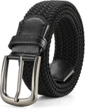 GAEKEAO Elastic Braided Belt for Men - 1 3/8" Stretch Woven Design for Golf & Casual Wear | Black