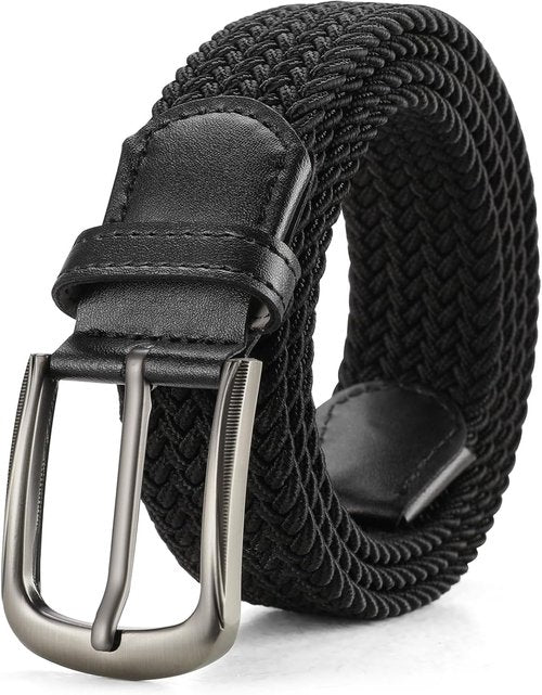 GAEKEAO Elastic Braided Belt for Men - 1 3/8" Stretch Woven Design for Golf & Casual Wear | Black