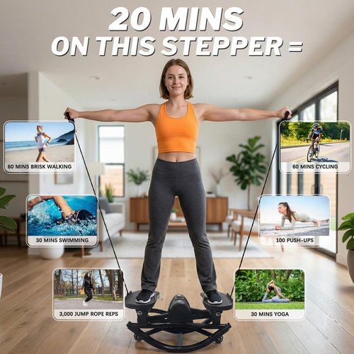 New Vision Rocking Stepper - Home Exercise Equipment with Resistance Bands & Balance Board | Low-Impact Full Body Workout