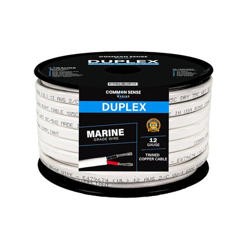 Marine Wire - 12 Gauge 2 Conductor Duplex Flat Tinned Copper 16 ft | Oxygen-Free Insulated PVC for Boats & Trailers
