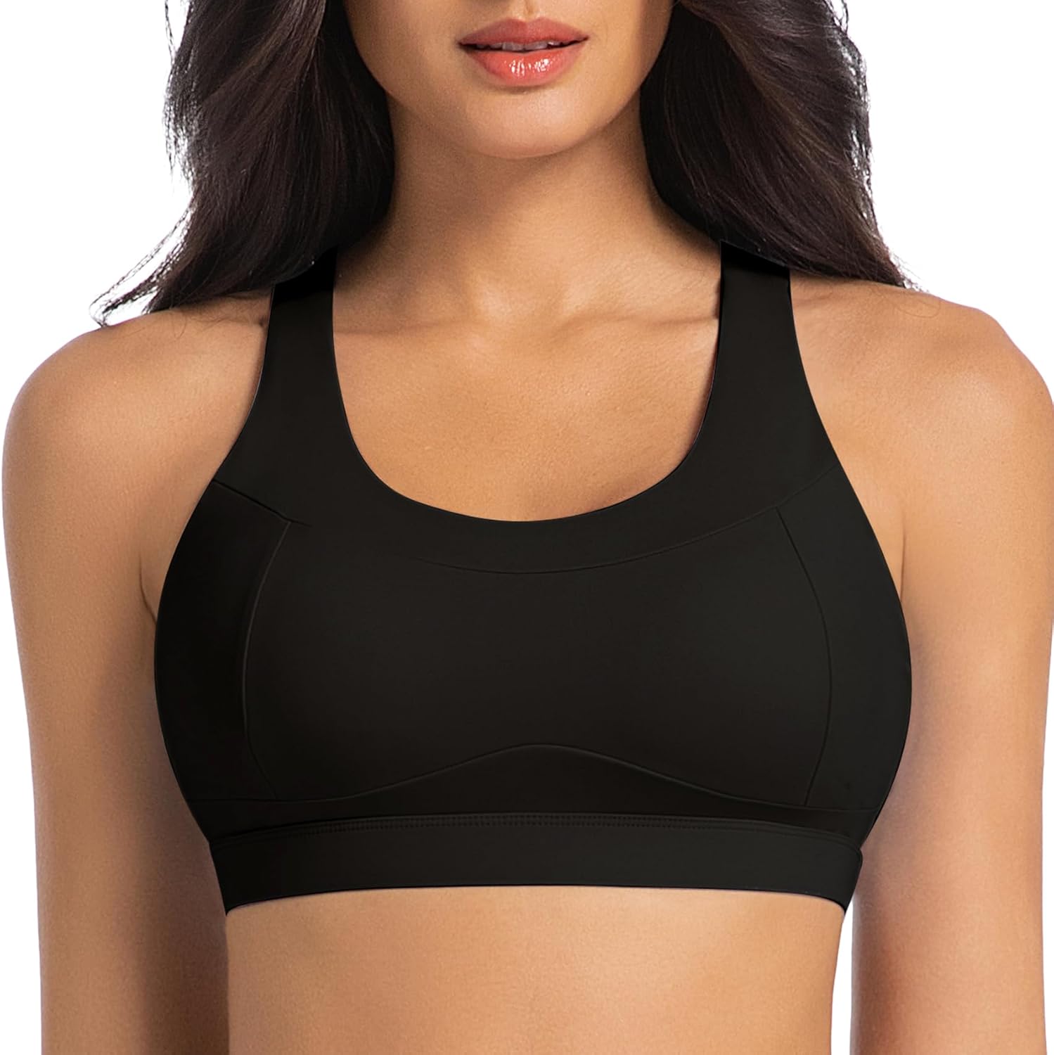 Skiennix High Impact Sports Bra - Racerback Design with Molded Cups | Backless Yoga Crop Top