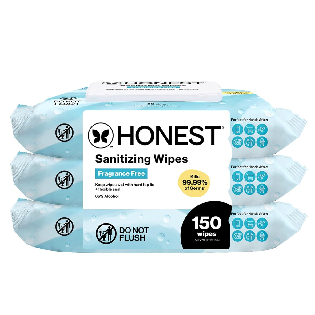 The Honest Company Fragrance-Free Alcohol Wipes - Antibacterial with Aloe, 150 Count, Kills 99% of Germs