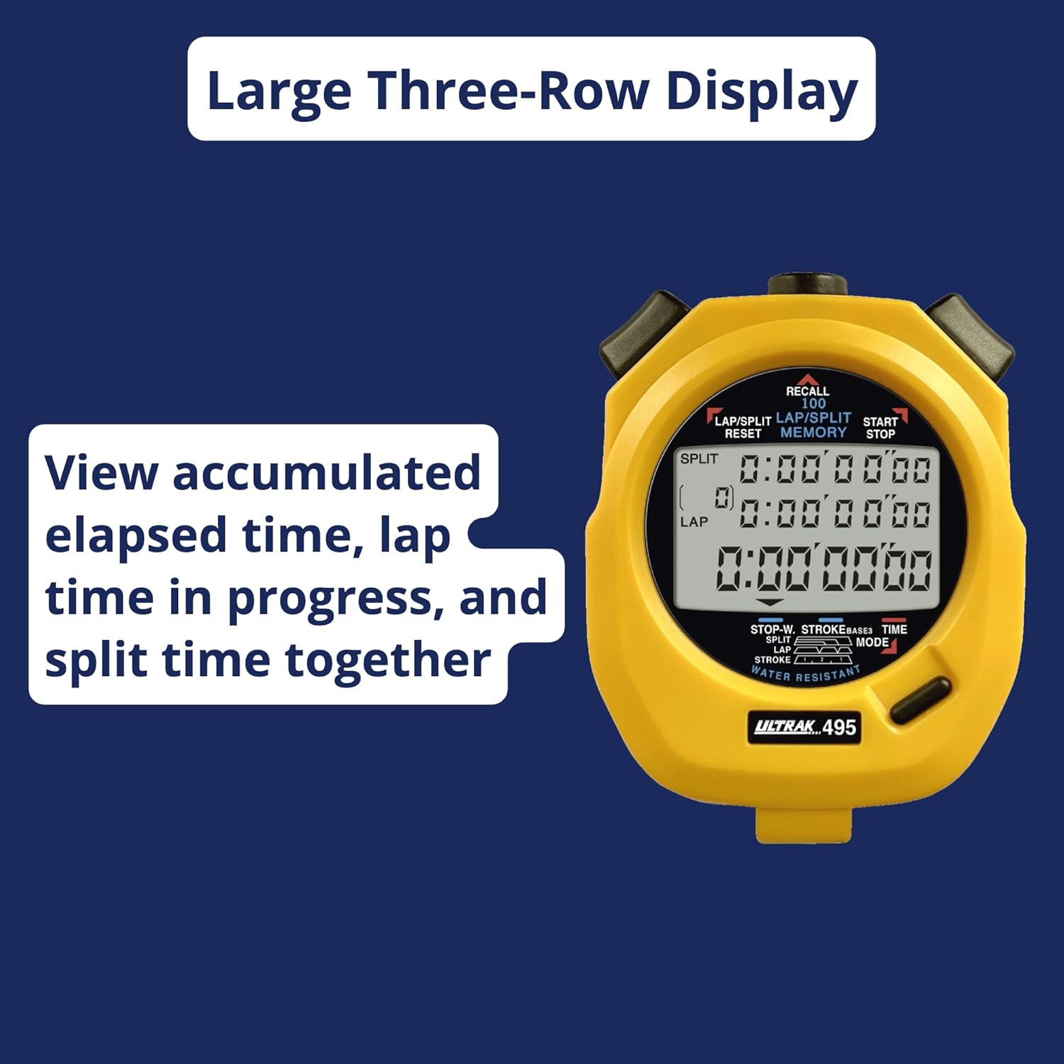 Ultrak 100 Lap Memory Timer - Accurate Timing for Runners | Bright Yellow Design