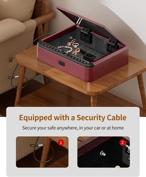 BILLCONCH Biometric Gun Safe - Quick Access Pistol Safe with Fingerprint, Keypad & APP Lock | Burgundy Red