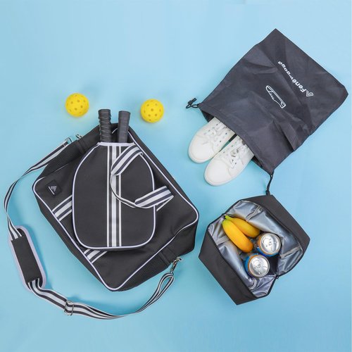 Fenewgaga Pickleball Bags For Women&Man | Pickleball Bags With Insulated Drink Cooler Bag Fence Hooks | Pickleball Gift | Pickleball Tote Bag With Shoe Bag | Cute Pickleball Bag (Black)