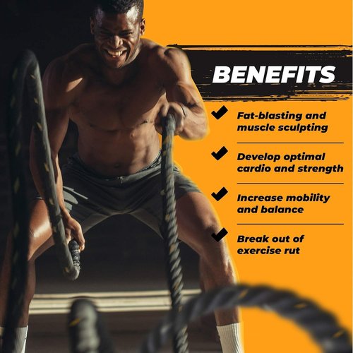Yes4All 1.5 Inch Battle Ropes with Extra Protective Sleeve, Workout Ropes for Cross-Training Home Gym & Fitness Exercises, Strength Training - 30 Feet Lengths Available