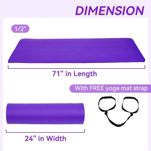 Fitvids Yoga Mat - Extra Thick 1/2-Inch High Density Anti-Tear Exercise Mat with Carrying Strap