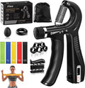 Grip Strength Trainer Kit - 10-Pack Adjustable Hand Gripper & Forearm Strengthener with Finger Stretcher, Stress Ball & Bands