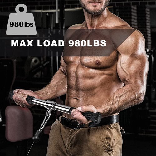 SELEWARE Rotating Straight Bar Cable Machines Attachments for Gym, Pull Down Bar Press Down Bar with Non-Slip Rubber Handle, Universal Attachment for Cable Machines, 18 Inch