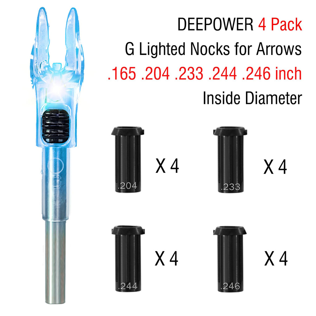 DEEPOWER 4/9 PCS G Lighted Nocks for Arrows .165 .204 .233 .244 .246 inch Inside Diameter with X,H,S,GT Bushings LED Lighted Nock and ON/Off Switch for Archrey Hunting