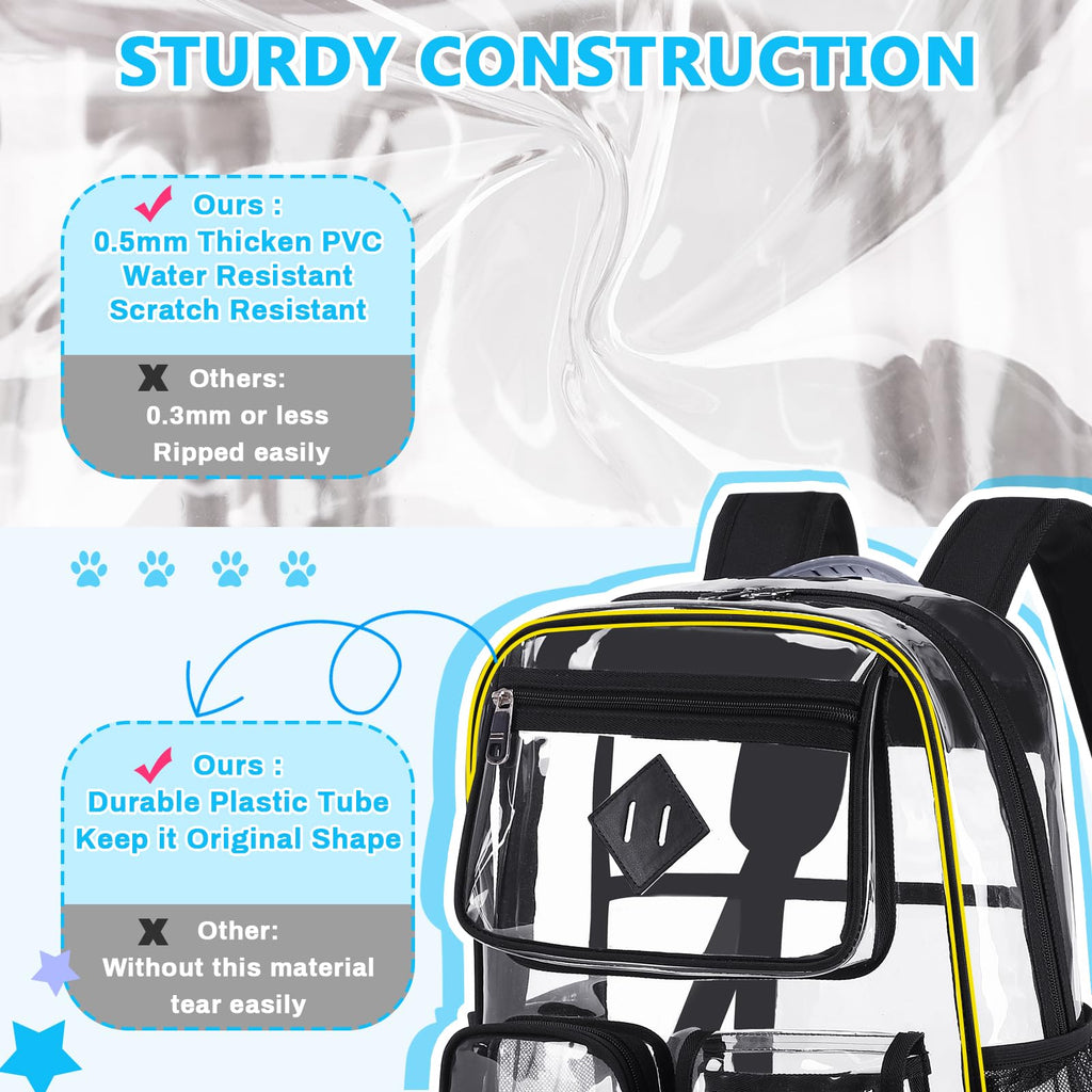 PIG PIG GIRL Clear Backpack for School,Heavy Duty PVC Clear Bookbag Transparent Backpack for Boys Girls Stadium Approved See Through Backpacks for Women Men for College, Black