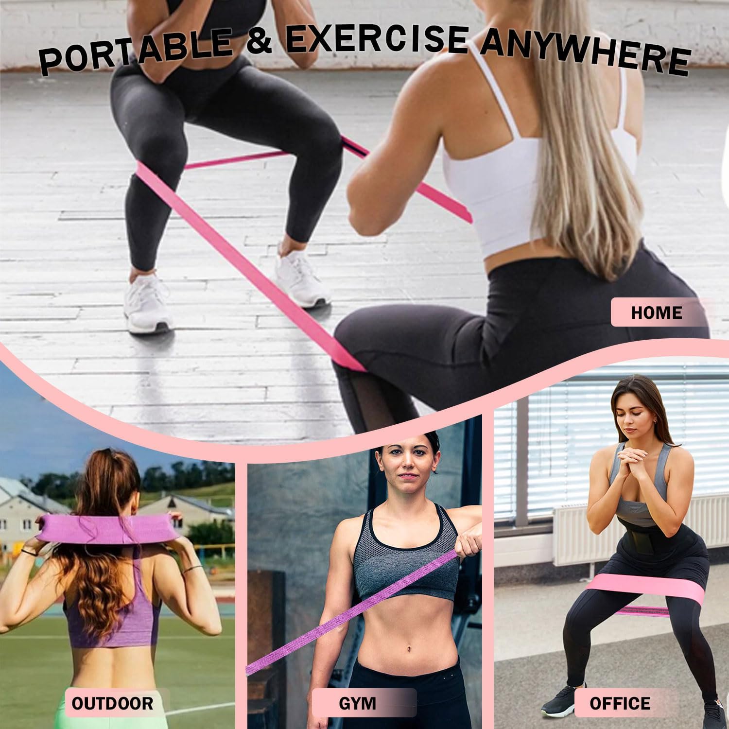 Skiennix Resistance Bands - Non-Slip Fabric Booty Bands with Door Anchor for Home Workouts | Versatile for Yoga & Pilates