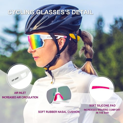 EXP VISION Cycling Goggles Polarized Sports Sunglasses, Baseball Softball Sunglasses UV 400 Riding Glasses for Running, Biking, Fishing (Pink)