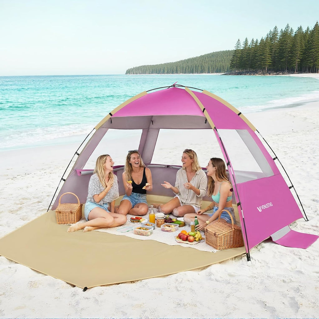 Venustas Beach Tent - Portable Sun Shelter with UPF 50+ UV Protection | Fits 3-8 People, Easy Setup