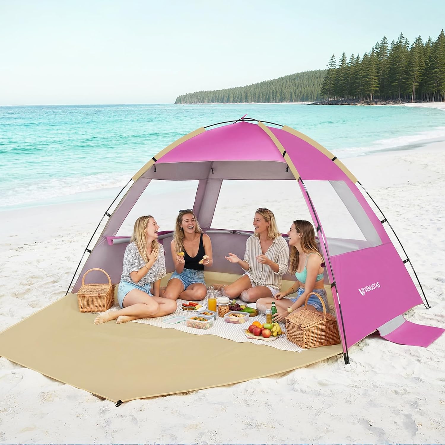 Venustas Beach Tent - Portable Sun Shelter with UPF 50+ UV Protection | Fits 3-8 People, Easy Setup