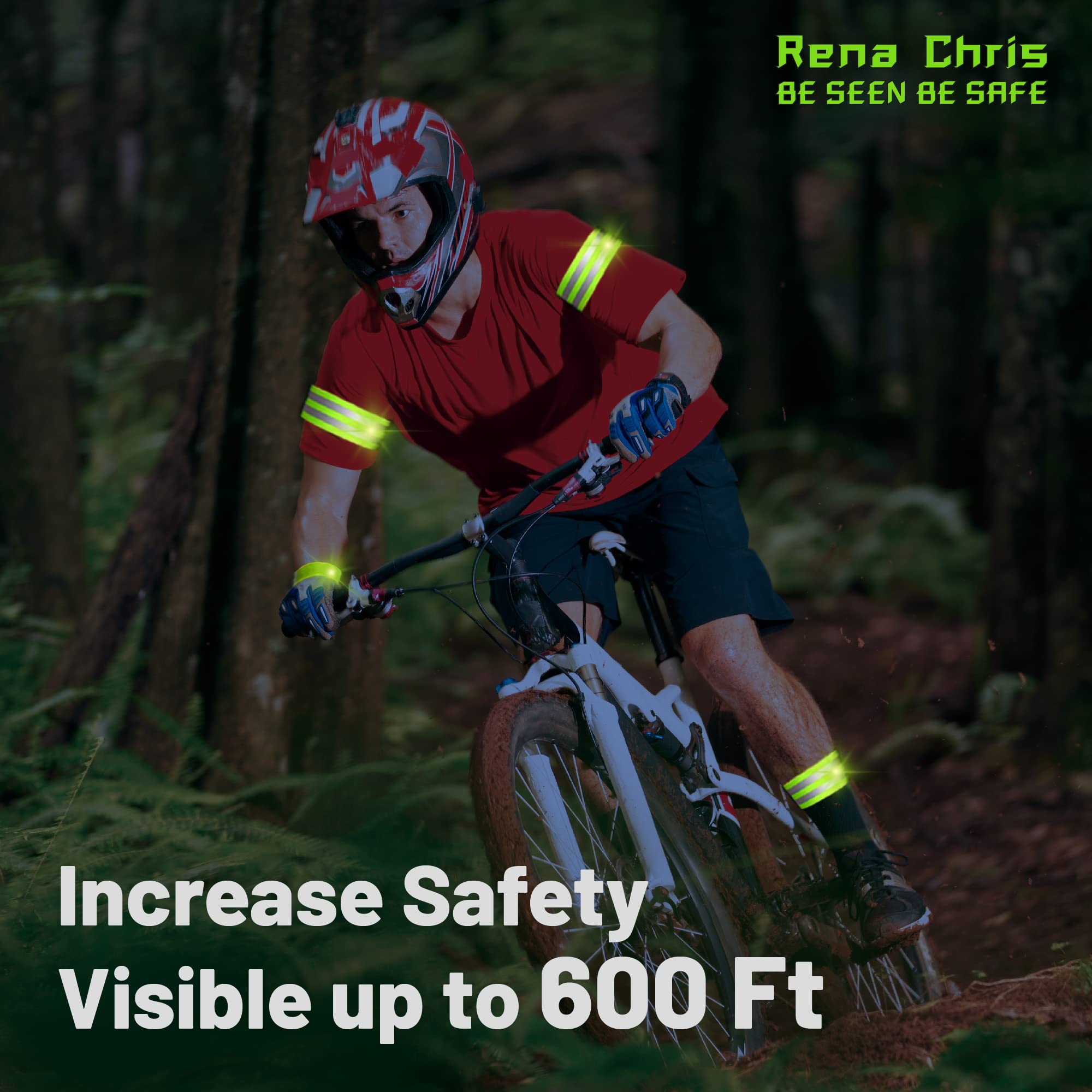 Rena Chris Reflective Running Gear, 4pcs High Visibility Reflective Arm Bands for Night Walking, Safety Running Gear with Reflective Tape for Clothing, Reflectors for Walking at Night, Running Safety Gear for Women, Man, Kids