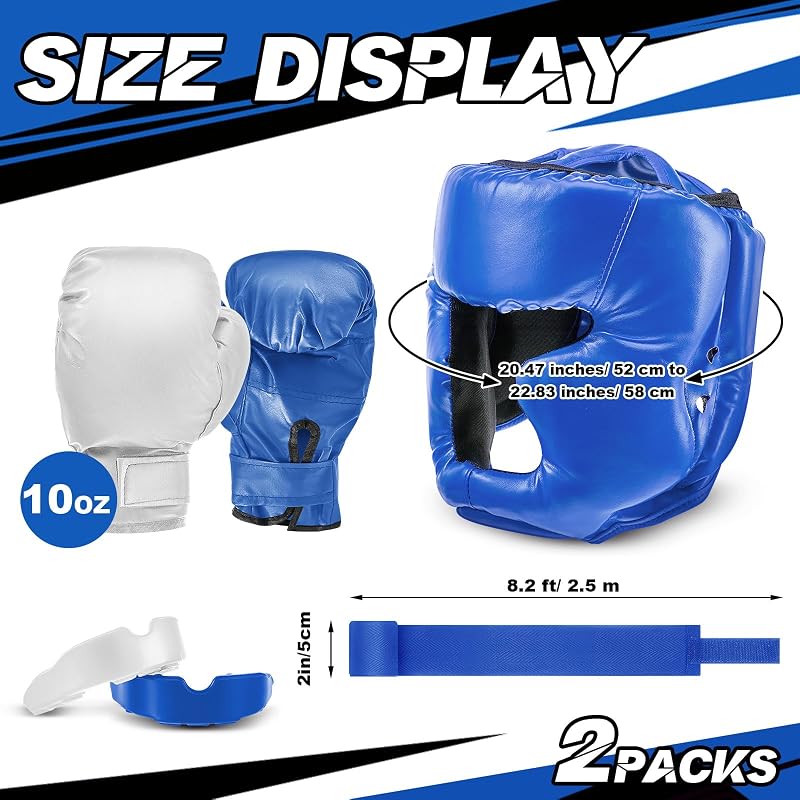 Kanayu Kids Boxing Gear Set - Blue & White, Includes Helmet Gloves Wraps