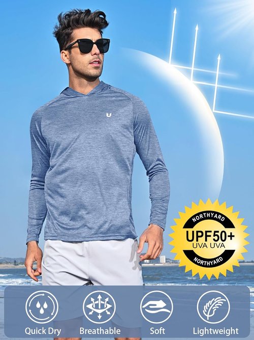 NORTHYARD Men's UPF 50+ Long Sleeve Hoodie - Quick Dry Sun Protection Rash Guard for Fishing & Beach